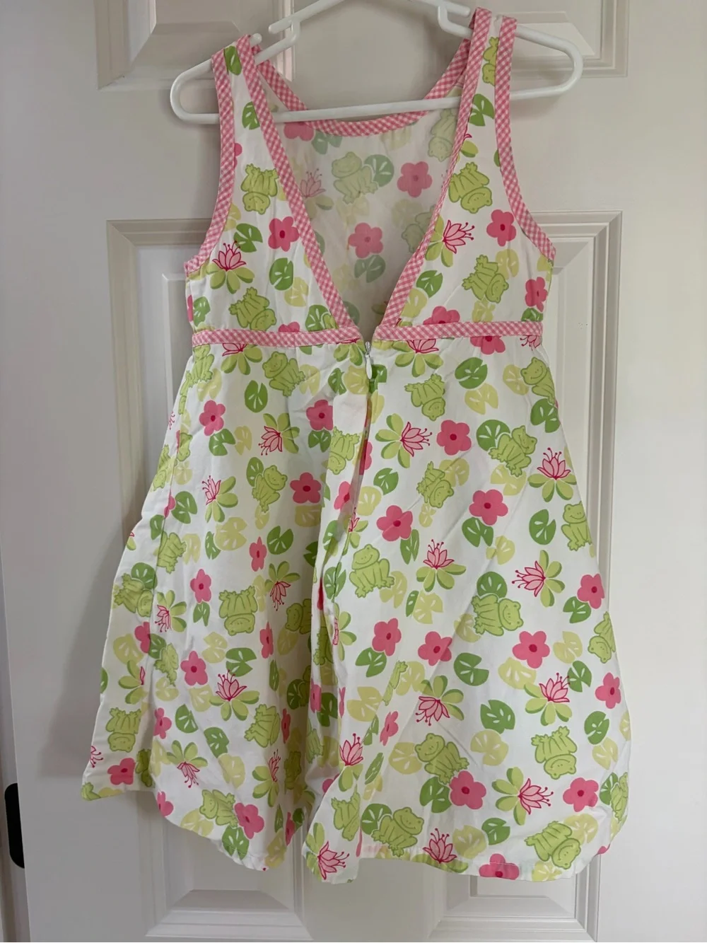Gymboree White Dress with Pink & Lime Green Floral Frog Print